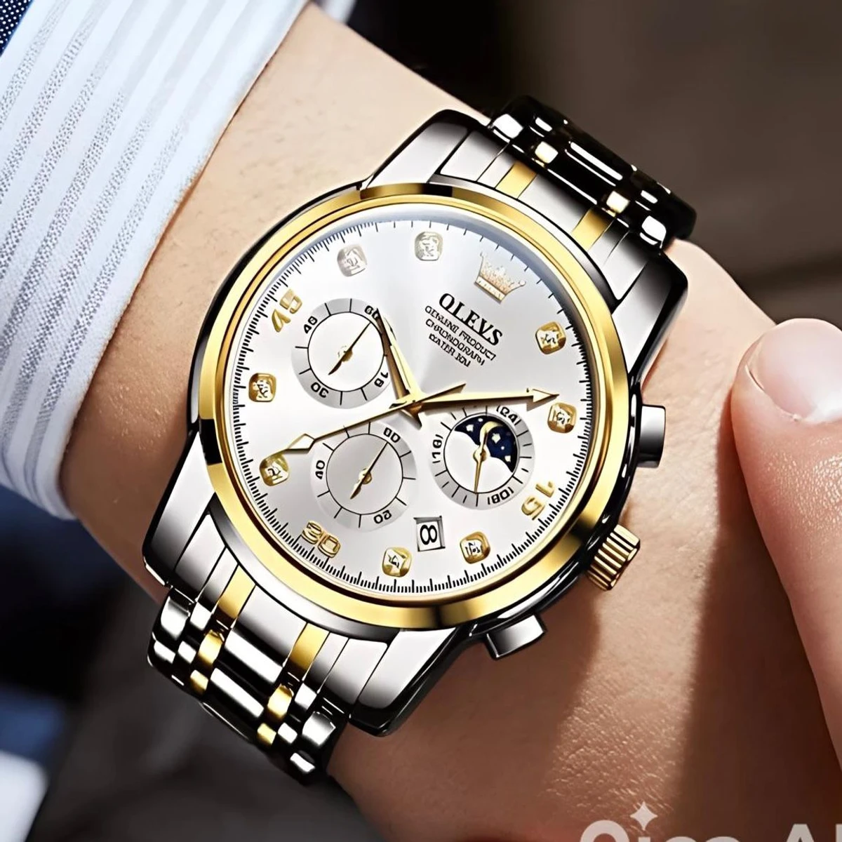 Olivesz 2879 পুরুষের জন্য নন মেকানিক্যাল ঘড়ি SILVER GOLDEN WHITE