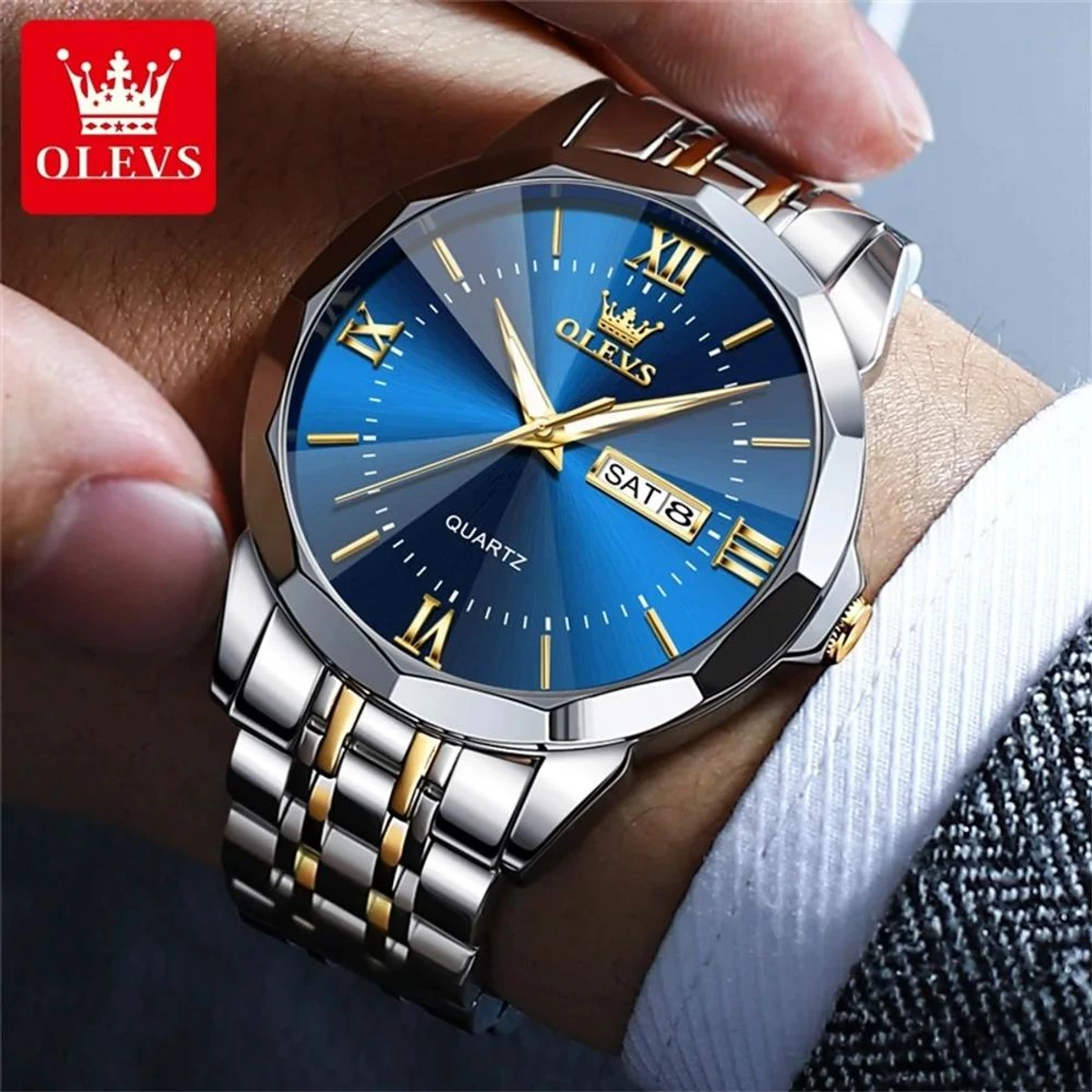 OliveZ নতুন ডিজাইনের পুরুষদের জন্য ঘড়ি BSILVER GOLDEN BLUE