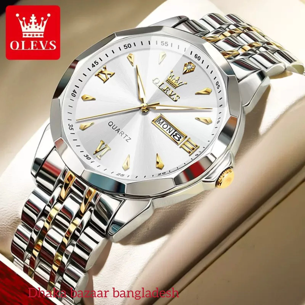 OliveZ নতুন ডিজাইনের পুরুষদের জন্য ঘড়ি BSILVER GOLDEN WHITE