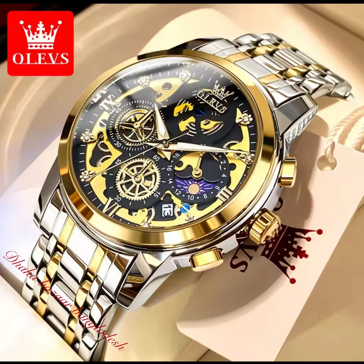 3352 OliveZ নতুন ডিজাইনের পুরুষদের জন্য ঘড়ি BSILVER GOLDEN BLACK