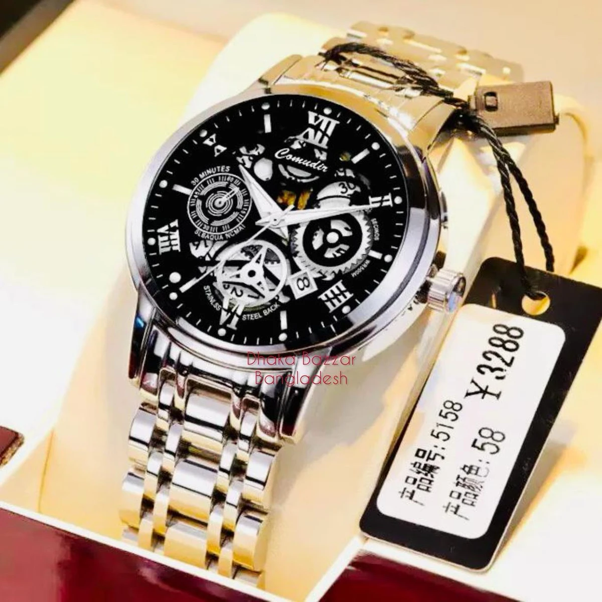 পুরুষের জন্য 022 নন মেকানিক্যাল ওয়াটার প্রুফ ঘড়ি SILVER BLACK