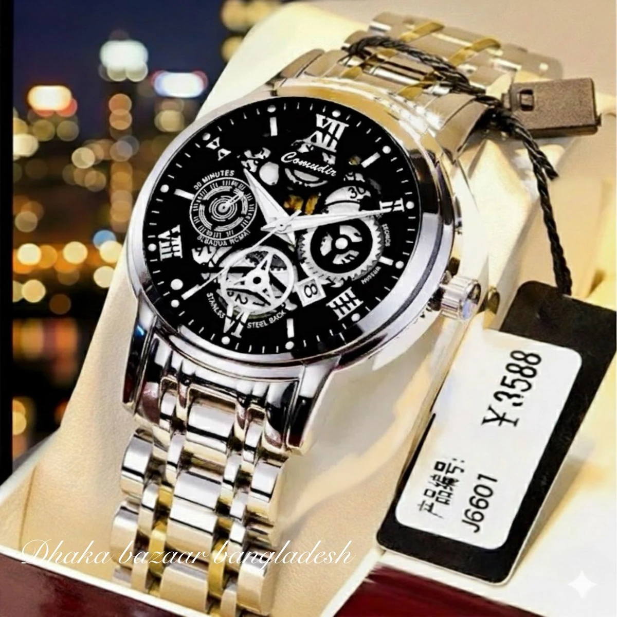 পুরুষের জন্য 022 নন মেকানিক্যাল ওয়াটার প্রুফ ঘড়ি SILVER BLACK