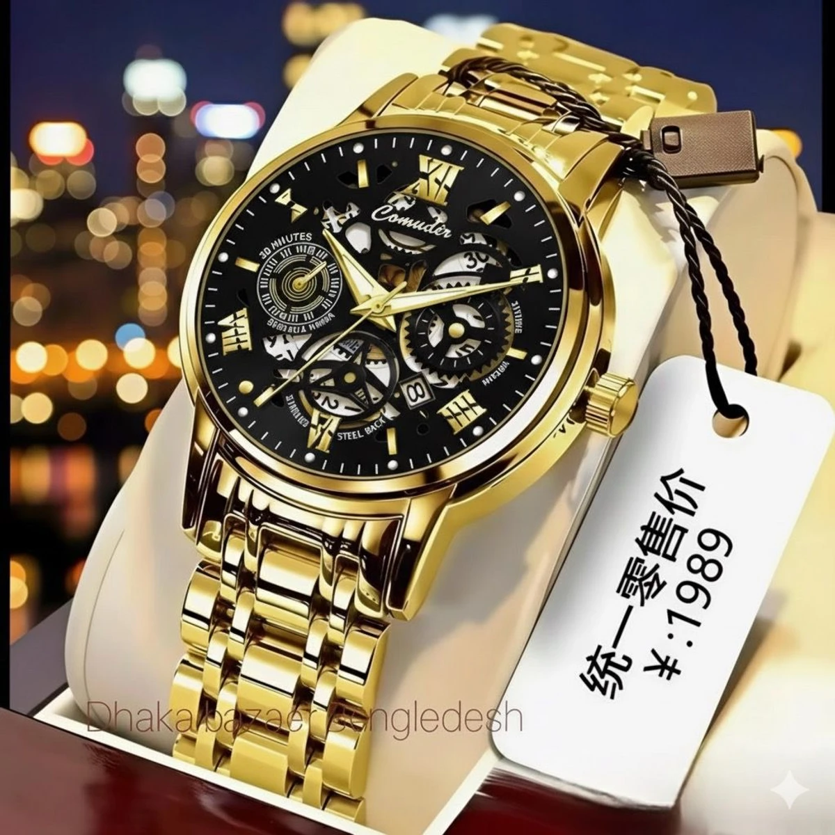 পুরুষের জন্য 022 নন মেকানিক্যাল ওয়াটার প্রুফ ঘড়ি GOLDEN BLACK